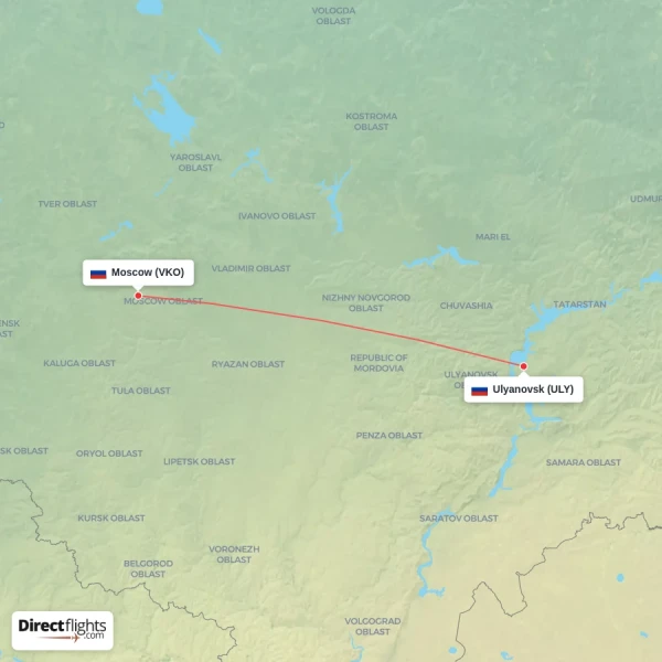 Ulyanovsk - Moscow direct flight map