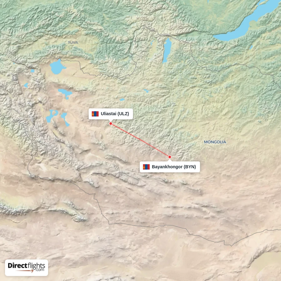 ULZ - BYN route map