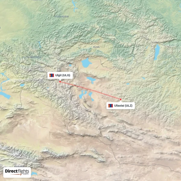 Uliastai - Ulgit direct flight map