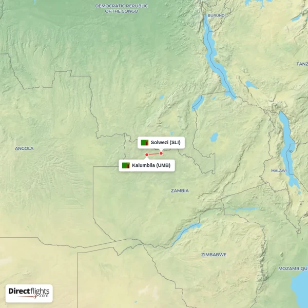 Kalumbila - Solwezi direct flight map