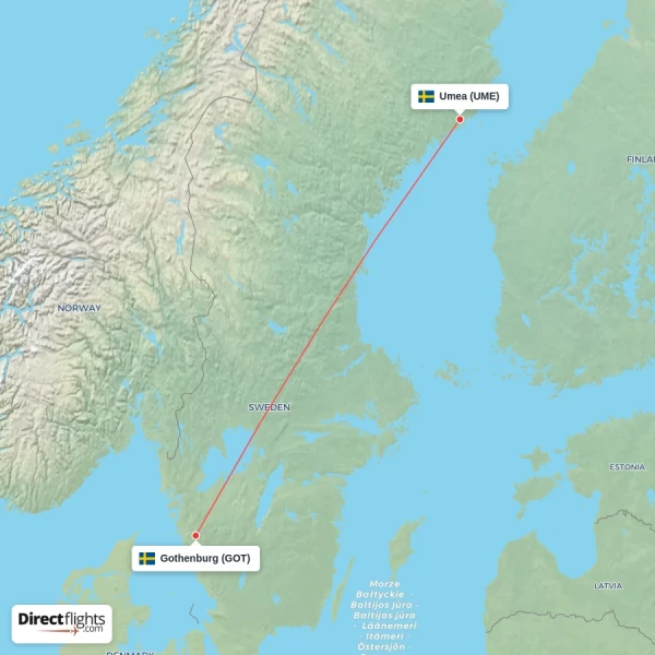 Umea - Gothenburg direct flight map