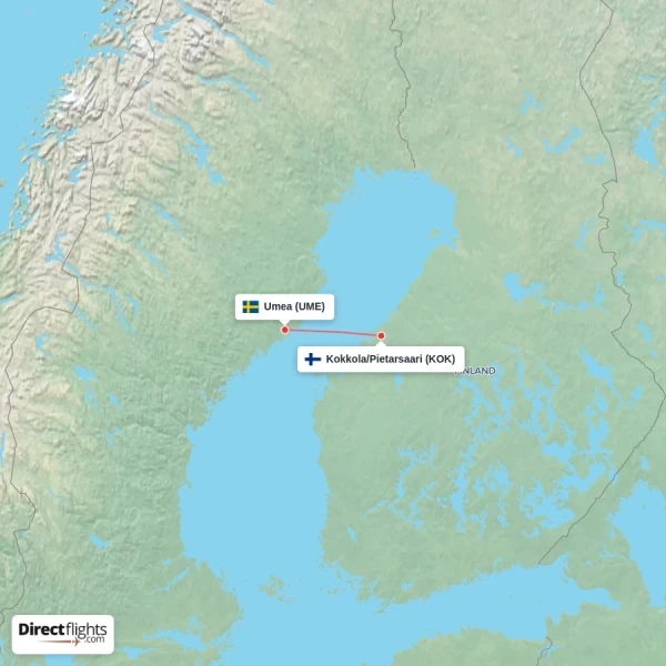 Umea - Kokkola/Pietarsaari direct flight map