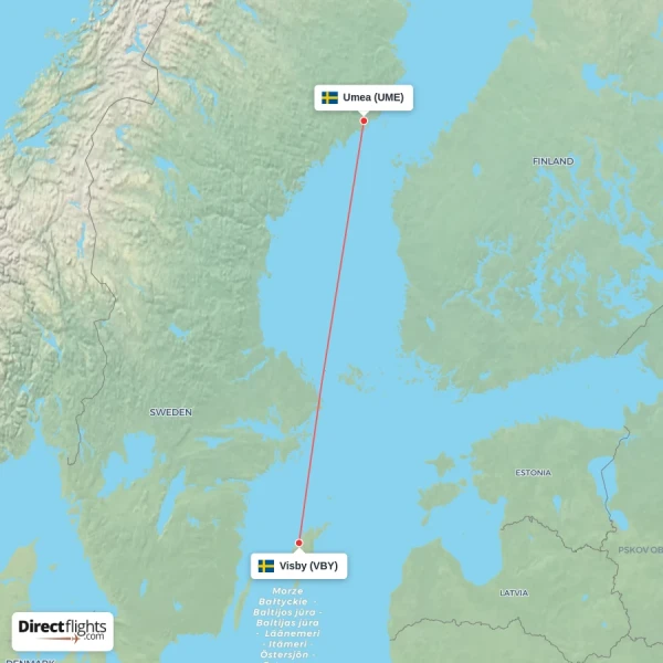 Umea - Visby direct flight map