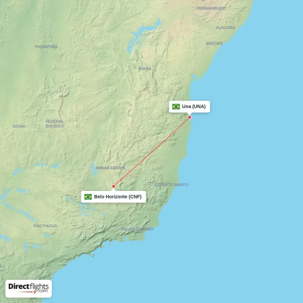 Una - Belo Horizonte direct flight map