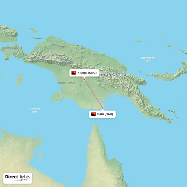Kiunga - Daru direct flight map
