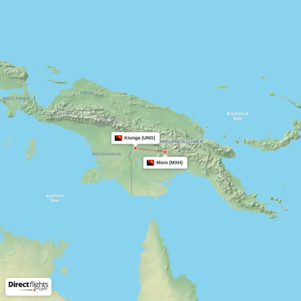 Kiunga - Moro direct flight map