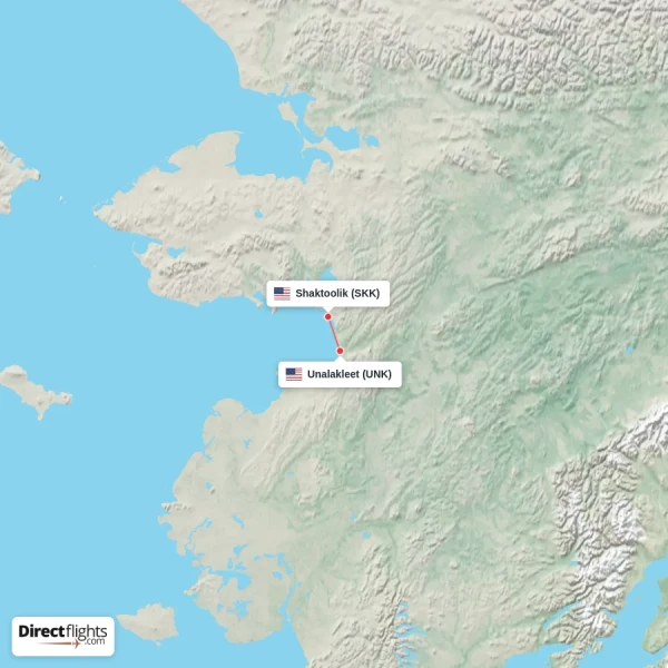 Unalakleet - Shaktoolik direct flight map