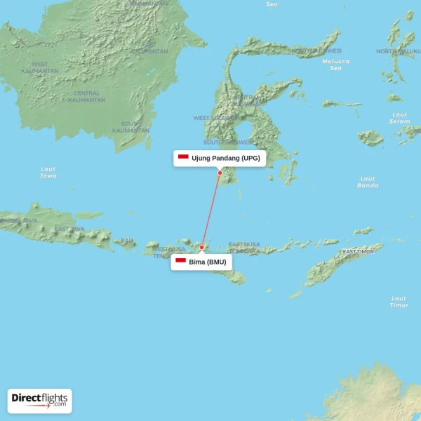 Ujung Pandang - Bima direct flight map