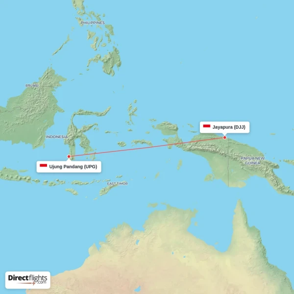 Ujung Pandang - Jayapura direct flight map