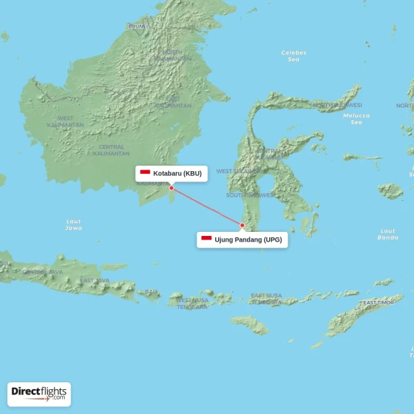 Ujung Pandang - Kotabaru direct flight map