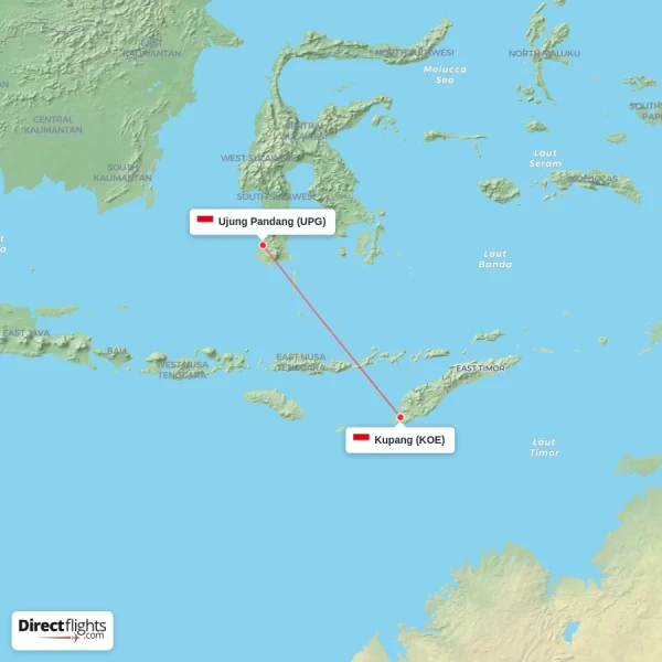 Ujung Pandang - Kupang direct flight map