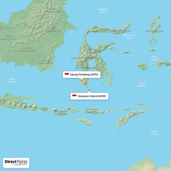 Ujung Pandang - Sulawesi Island direct flight map