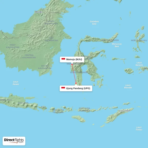 Ujung Pandang - Mamuju direct flight map