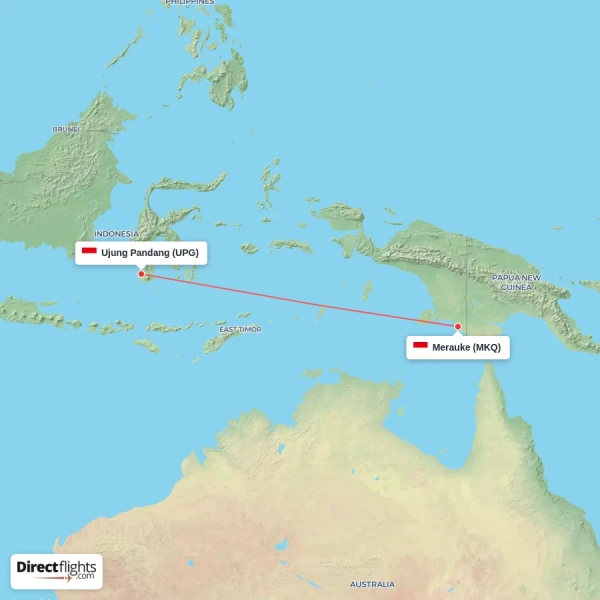 Ujung Pandang - Merauke direct flight map