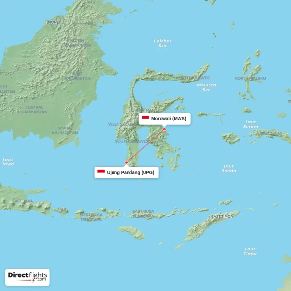 Ujung Pandang - Morowali direct flight map