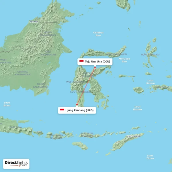 Ujung Pandang - Tojo Una Una direct flight map