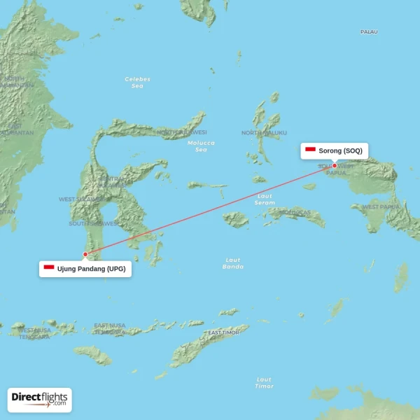 Ujung Pandang - Sorong direct flight map