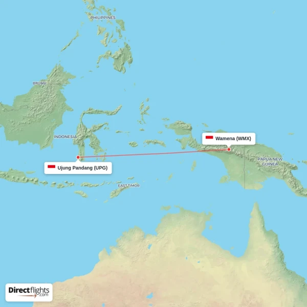 Ujung Pandang - Wamena direct flight map