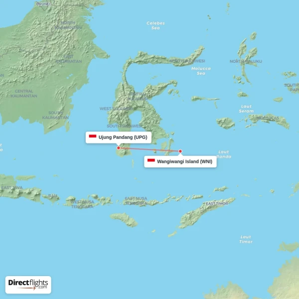Ujung Pandang - Wangiwangi Island direct flight map