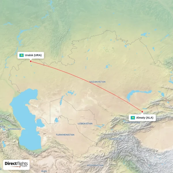 Uralsk - Almaty direct flight map
