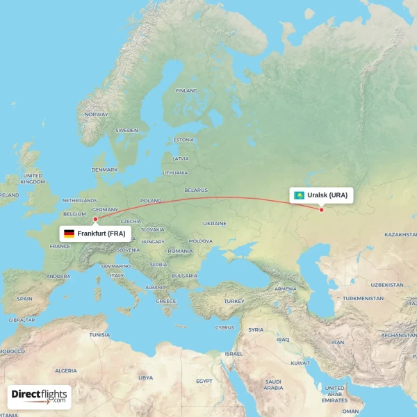 Uralsk - Frankfurt direct flight map