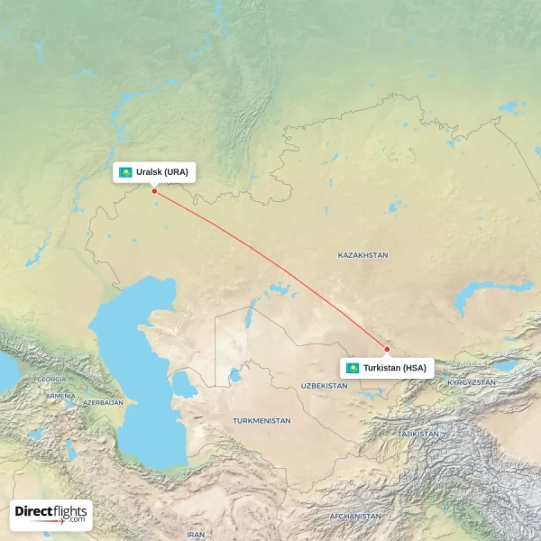 Uralsk - Turkistan direct flight map