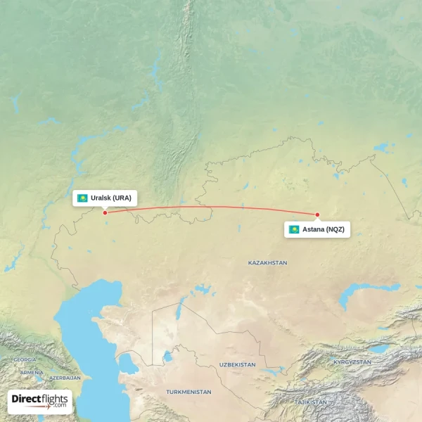 Uralsk - Astana direct flight map