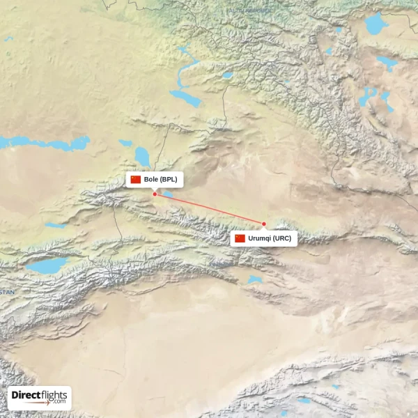 Urumqi - Bole direct flight map