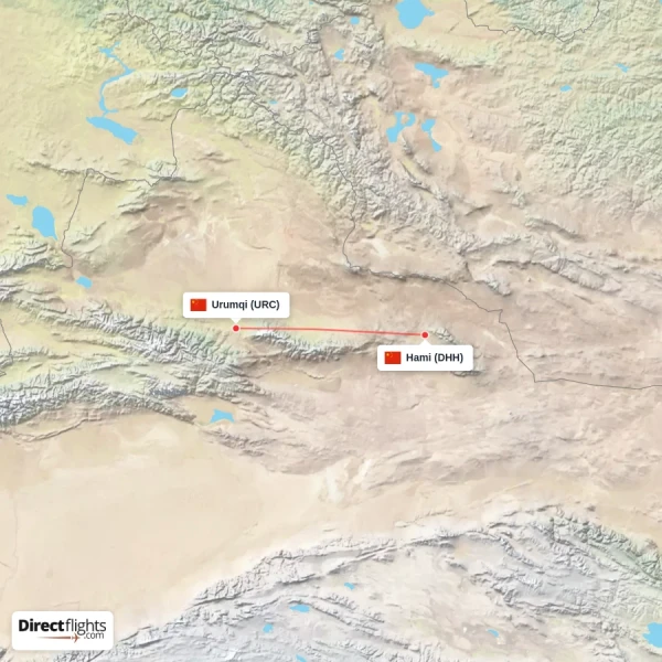 Urumqi - Hami direct flight map