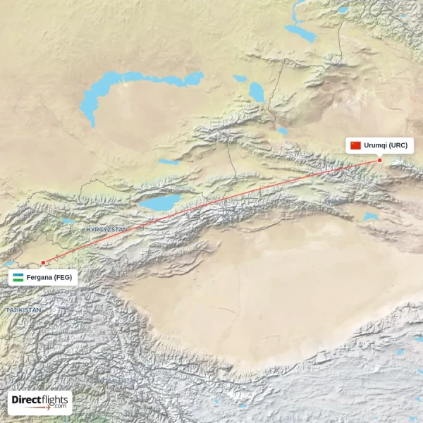 Urumqi - Fergana direct flight map