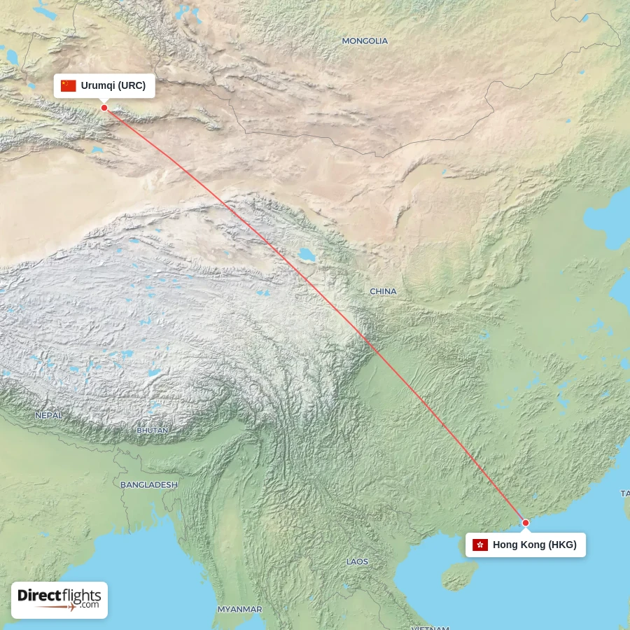 URC - HKG route map