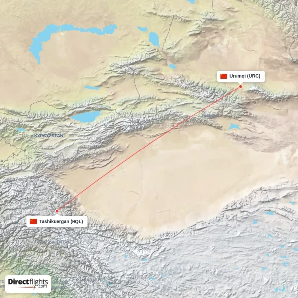 Urumqi - Tashikuergan direct flight map