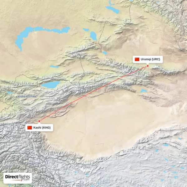 Urumqi - Kashi direct flight map