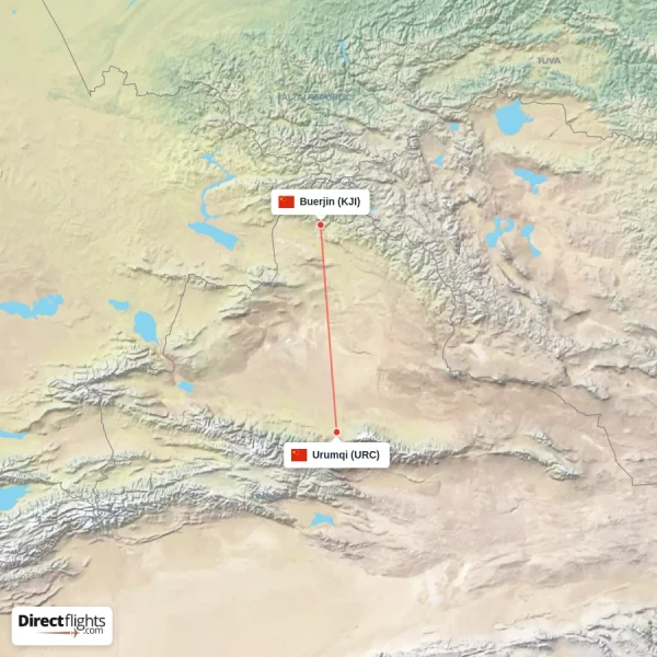 Urumqi - Buerjin direct flight map