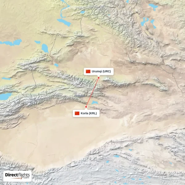 Urumqi - Korla direct flight map