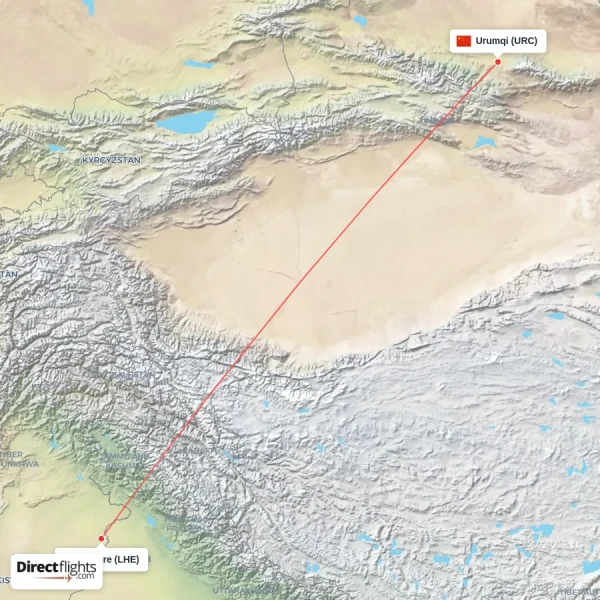 Urumqi - Lahore direct flight map