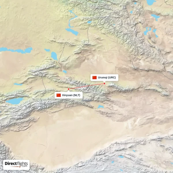 Urumqi - Xinyuan direct flight map