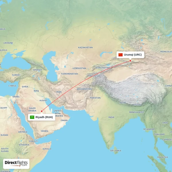 Urumqi - Riyadh direct flight map