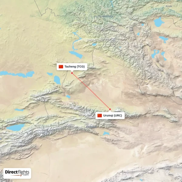Urumqi - Tacheng direct flight map