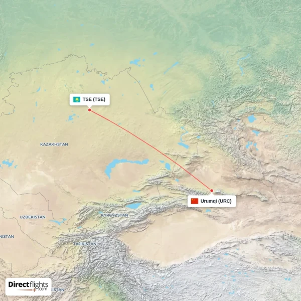 Urumqi - TSE direct flight map