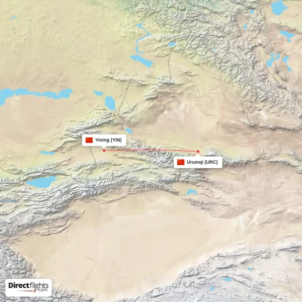 Urumqi - Yining direct flight map