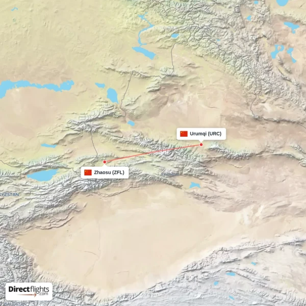 Urumqi - Zhaosu direct flight map