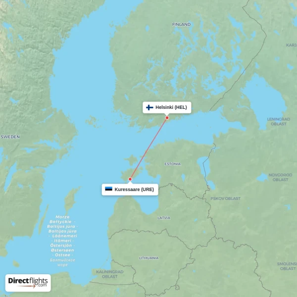 Kuressaare - Helsinki direct flight map