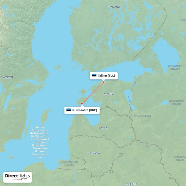 Kuressaare - Tallinn direct flight map