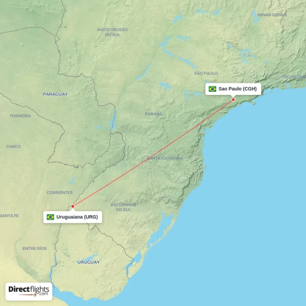 Uruguaiana - Sao Paulo direct flight map