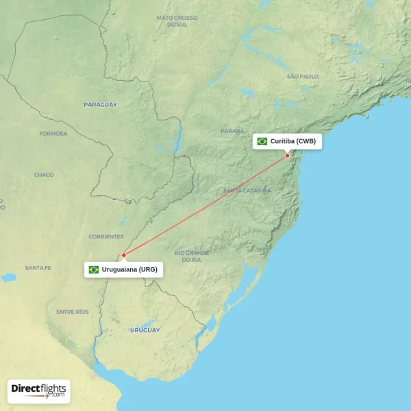 Uruguaiana - Curitiba direct flight map
