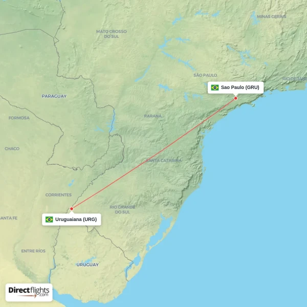 Uruguaiana - Sao Paulo direct flight map