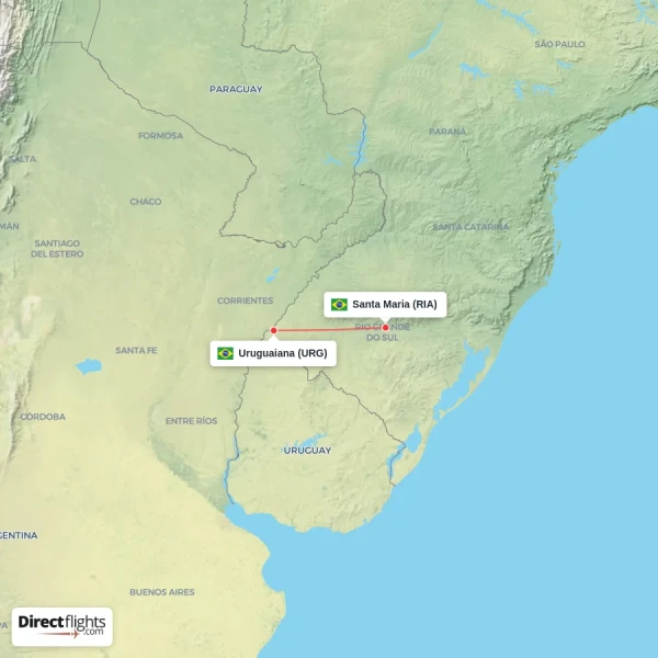 Uruguaiana - Santa Maria direct flight map