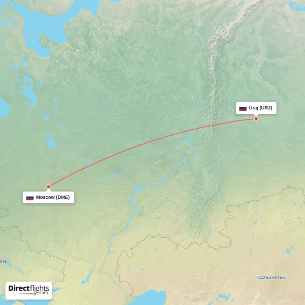 Uraj - Moscow direct flight map