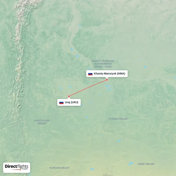 Uraj - Khanty-Mansiysk direct flight map